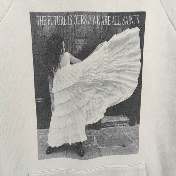 AllSaints Olivia Lucia Hoodie‎ Womens XS Pale Gray Pink Graphic Pullover Fleece - Picture 2 of 11